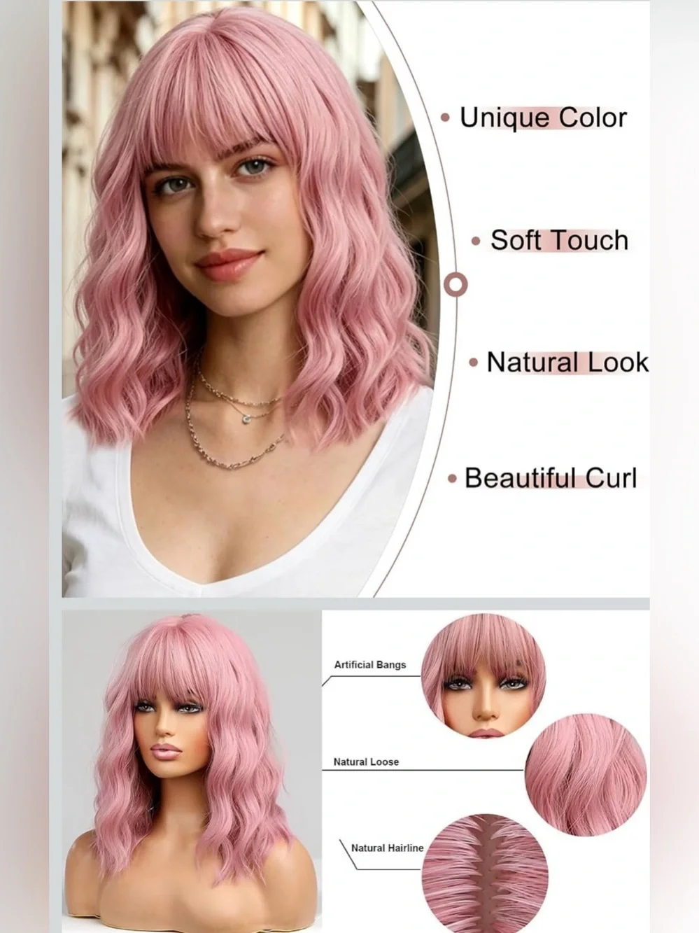 Women’s Pink Wavy Wig A 14 Inches Synthetic NEW!